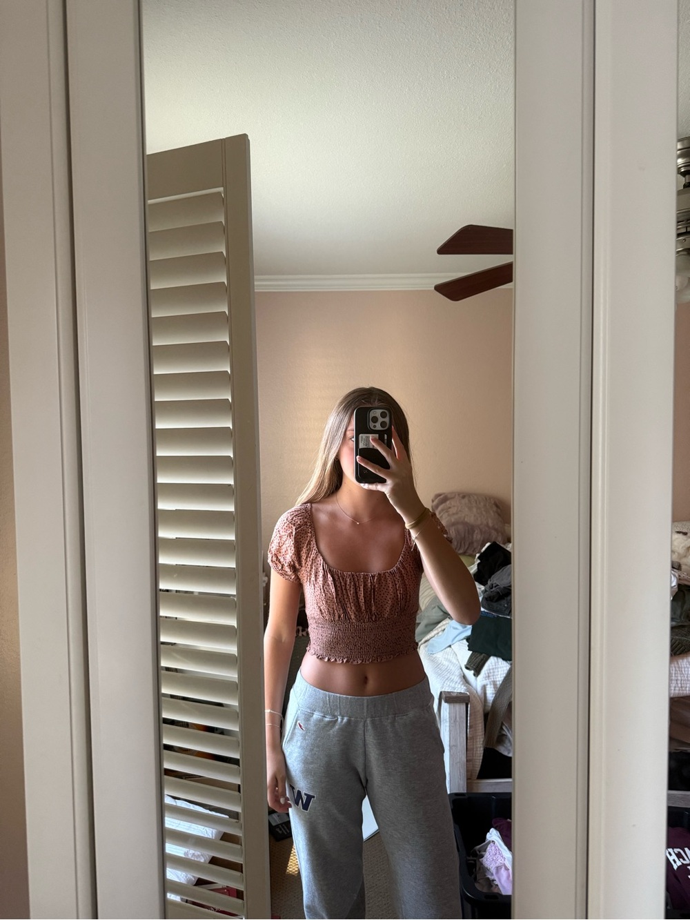 PacSun Rust Smocked Puff Sleeve Crop Top